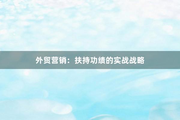 外贸营销：扶持功绩的实战战略